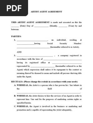 ARTIST AGENT AGREEMENT