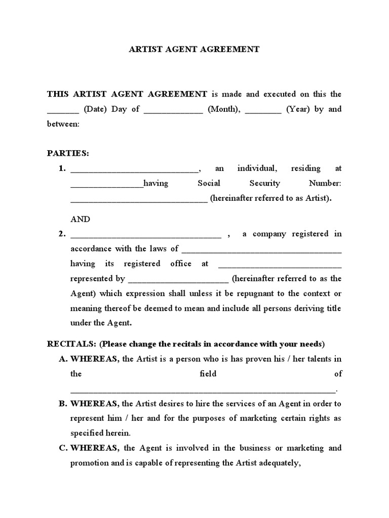 Free Artist-Agent Agreement Template & FAQs - Rocket Lawyer