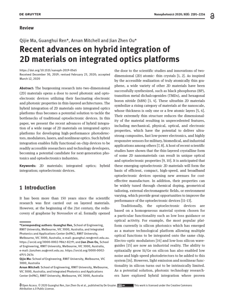 Recent Advances On Hybrid Integration of 2D Materials On Integrated ...