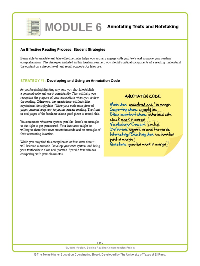 Annotation Note Taking | PDF | Reading Comprehension ...