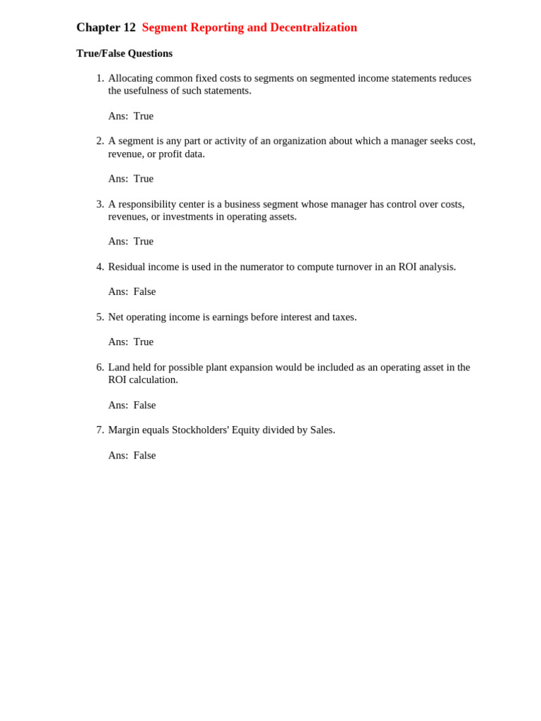 Segment Reporting and Performance Measures | PDF | Return On Investment ...