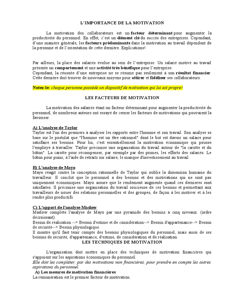 Facteurs de Motivation au Travail | PDF | Motivation | Motivant