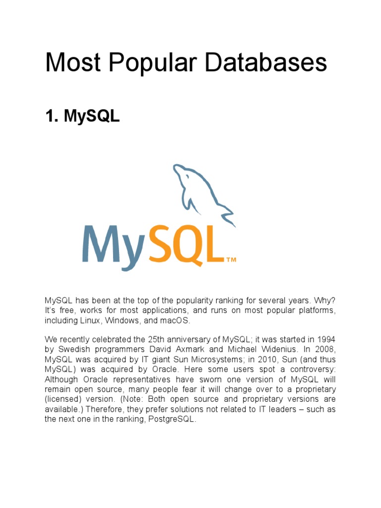 An Overview of the Most Popular Databases: MySQL, PostgreSQL, Microsoft ...