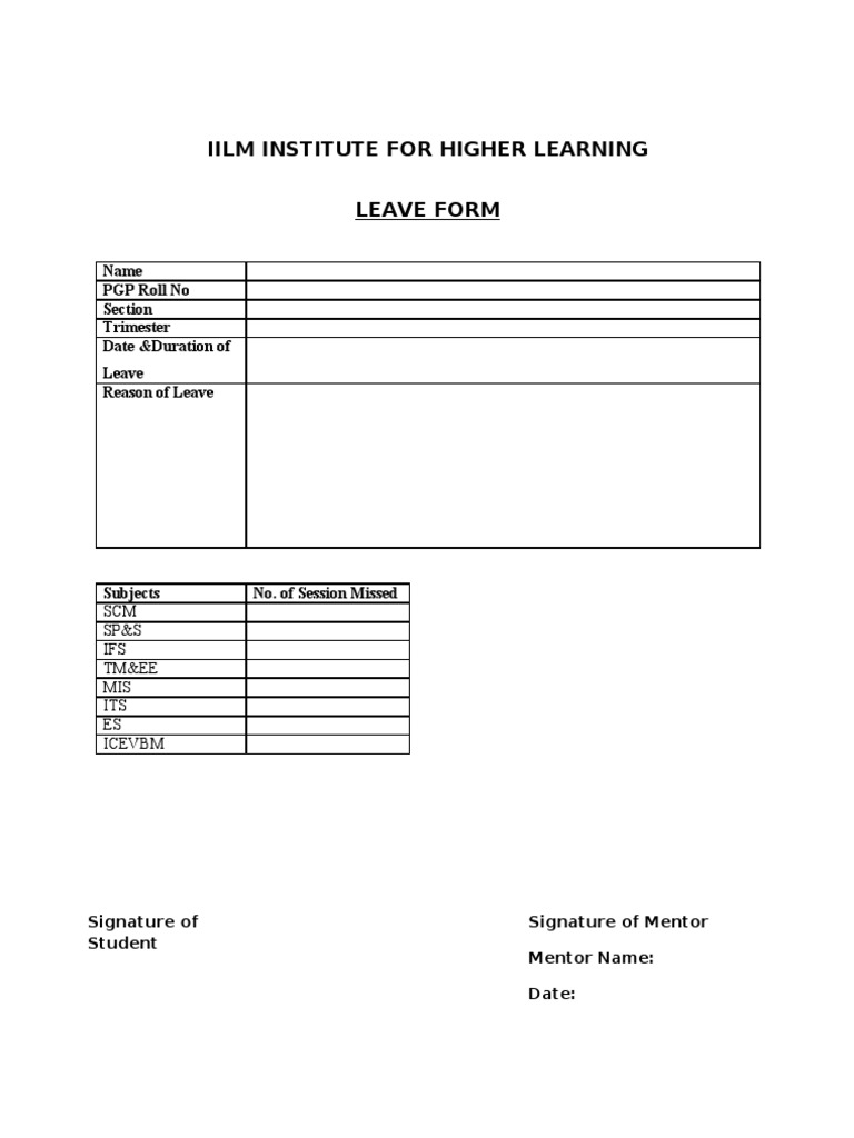 IILM Leave Form Template | PDF