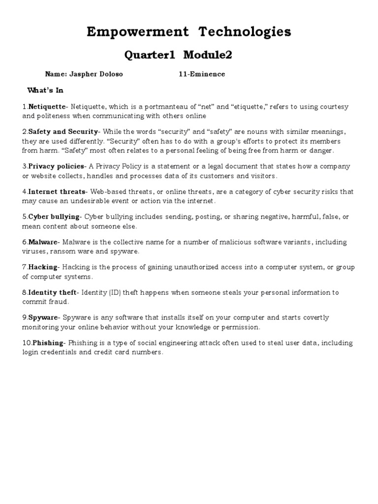 Empowerment Technologies m2 | PDF | Computer Security | Security