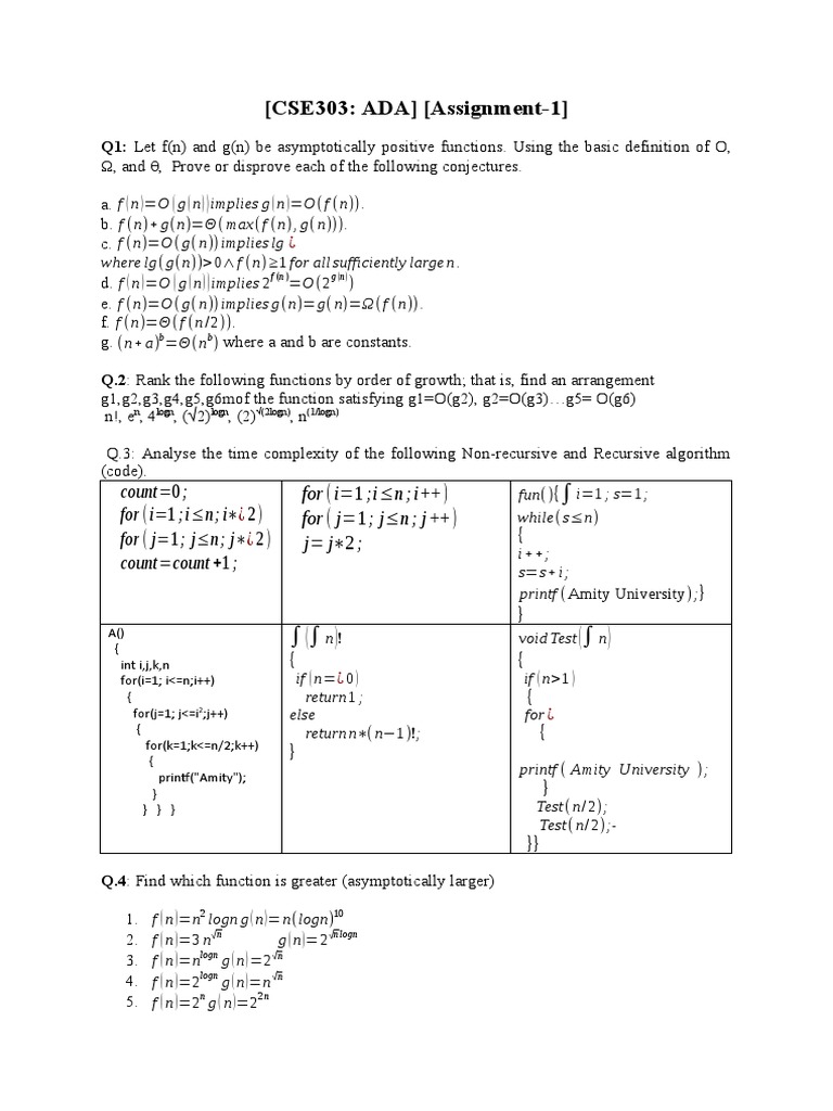  cse303 ada assignment 1 count 0 for i 1 i n i for j 1 j n j