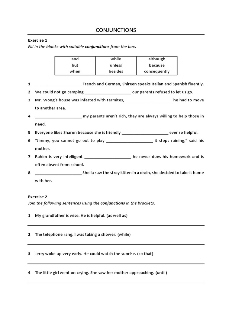 Exercise 2 Conjunctions, Connectors PDF