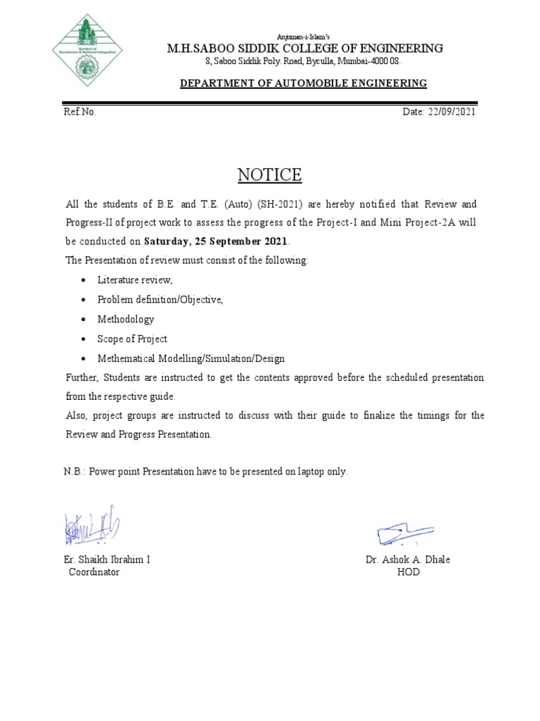NOTICE - Project-Review-II For Sem V & VII 25092021 | PDF | Business | Art