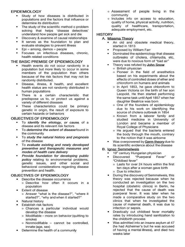Epidemiology Notes | PDF | Prevalence | Incidence (Epidemiology)