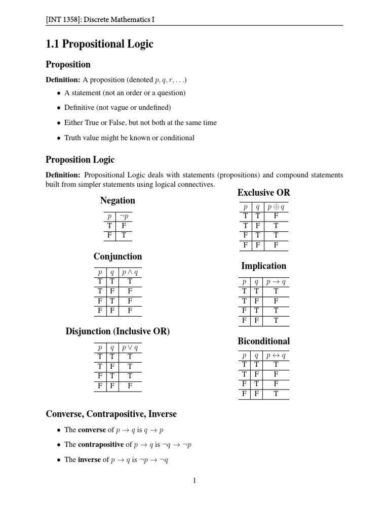 1.1 Propositional Logic: Proposition | PDF | If And Only If | Logic