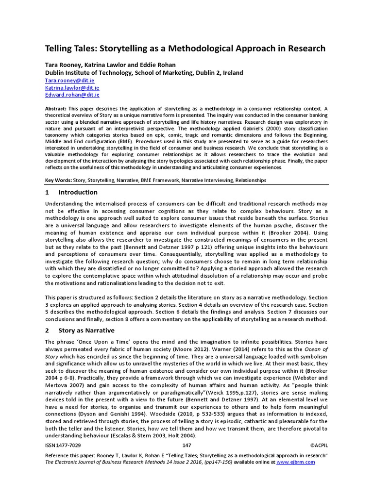 Telling Tales Storytelling As A Methodological Approach in Research
