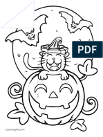 Happy Cat and Happy Pumpkin With Happy Bats Coloring Page - ColoringAll