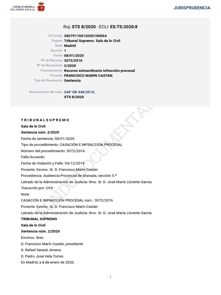 Sentencia STS 2/2020 sobre Casación | PDF | Caso de ley | Sentencia (ley)