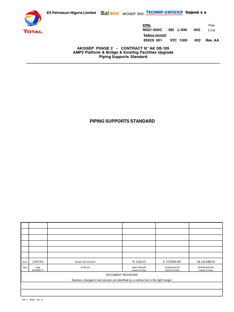 Piping Supports Standard for AKOGEP | PDF | Pipe (Fluid Conveyance ...