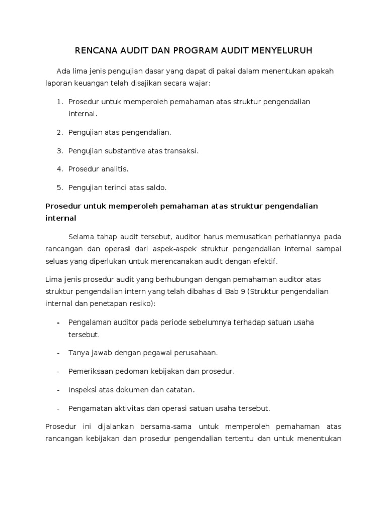 Rencana Audit Dan Program Audit Menyeluruh | PDF | Bisnis | Teknologi ...