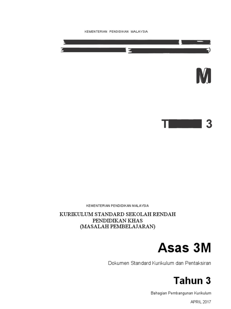 023 Dskp Kssr Semakan 2017 Masalah Pembelajaran Asas 3m Tahun 3 Pdf