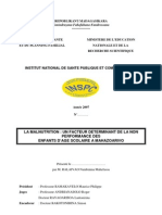 La Malnutrition: Un Facteur Déterminant de La Performance Des Enfants en Âge Scolaire À Mahazoarivo (RALAIVAO Nambinina Mahefasoa - 2007)