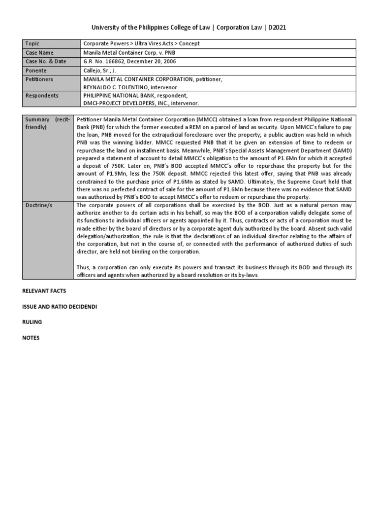Manila Metal Container Corp v. PNB PDF Justice Crime & Violence