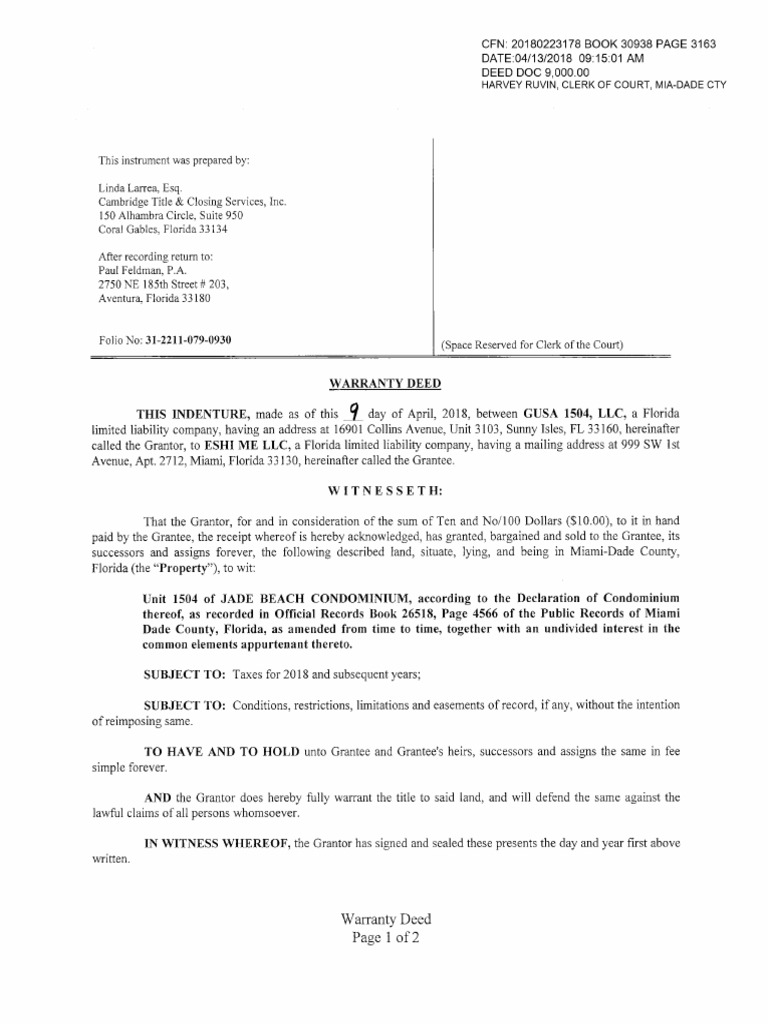 Gusa Eshi Me LLC PDF Deed Miami Dade County
