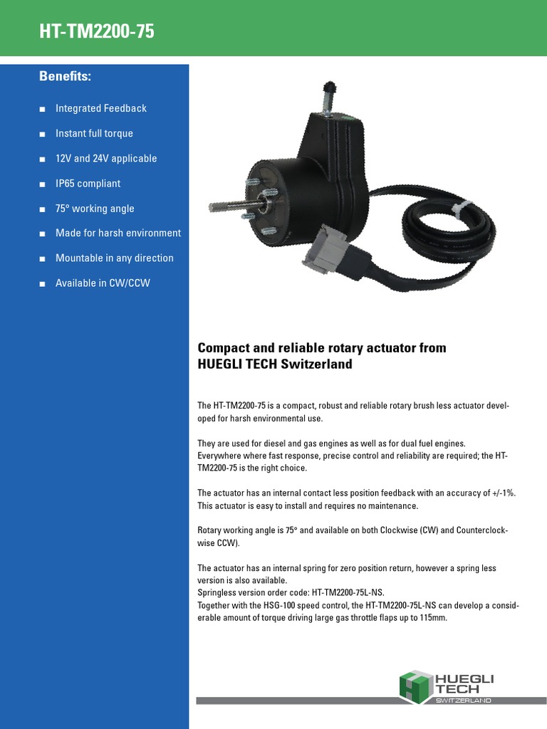 HT-TM2200-75: Benefits | PDF | Power Supply | Actuator