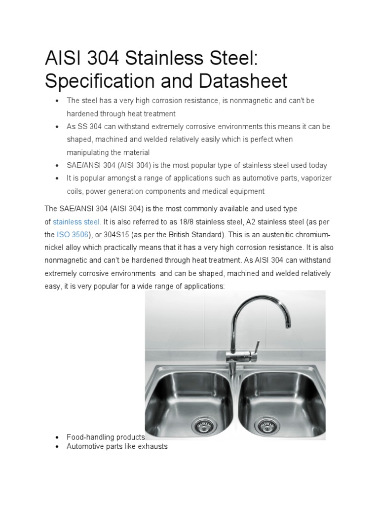AISI 304 Stainless Steel Properties | PDF | Stainless Steel | Steel