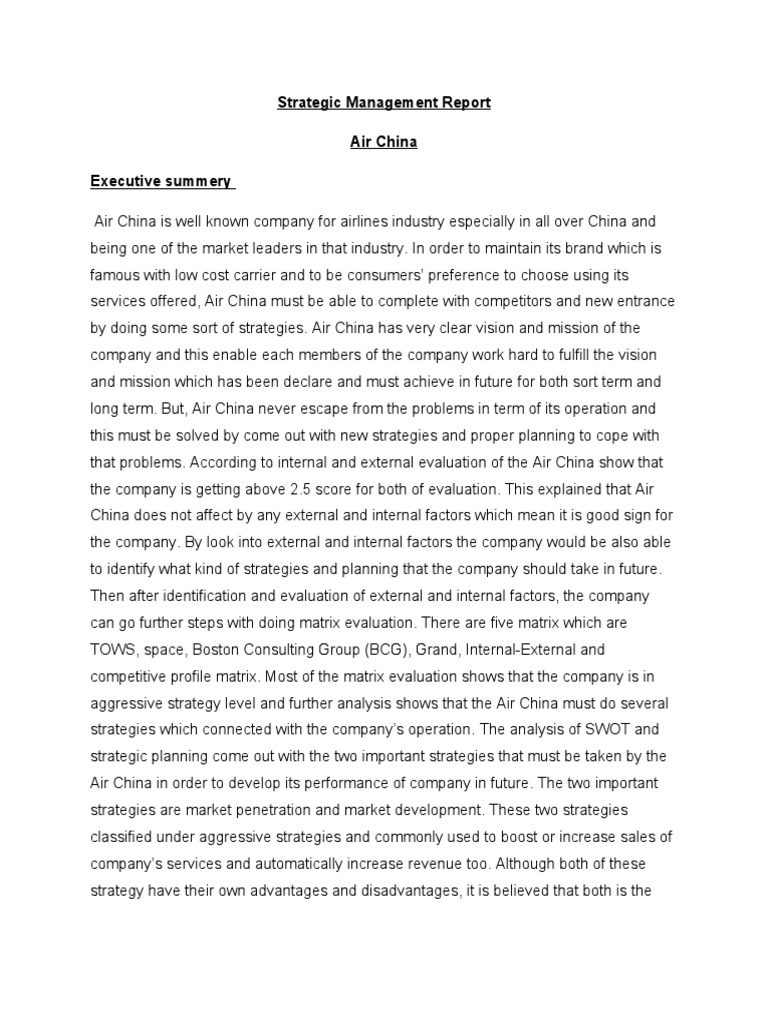 Air China Strategic Management Analysis | PDF | Business | Economies