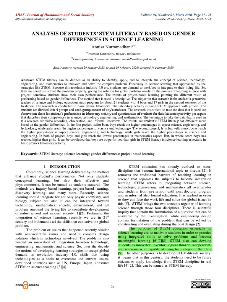 Gender Differences in STEM Literacy Analysis | PDF | Science ...