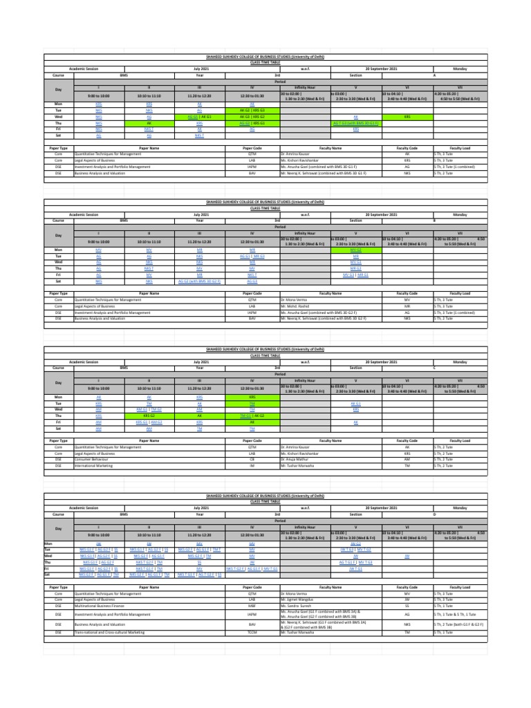 Time Table BMS W.E.F. 20 Sept 2021. Ver 4 | PDF | Economies | Financial ...