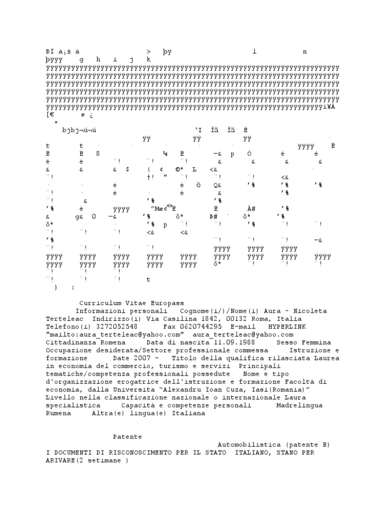 Curriculum Vitae Europeo Europass In Italiano 2