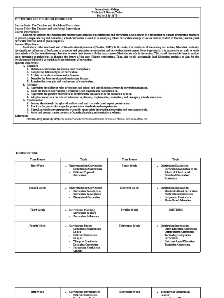 The Teacher And The Curriculum Syllabus Pdf Curriculum Teachers