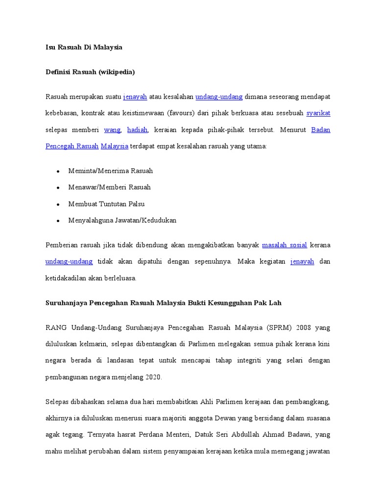 Isu Rasuah Di Malaysia | PDF