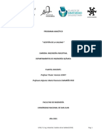 Gestion de La Calidad - Programa Analitico 2021