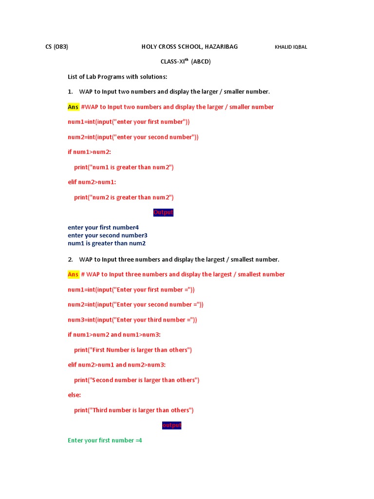 CS - 11 - CS - Practical List With Program & Output | PDF | String ...
