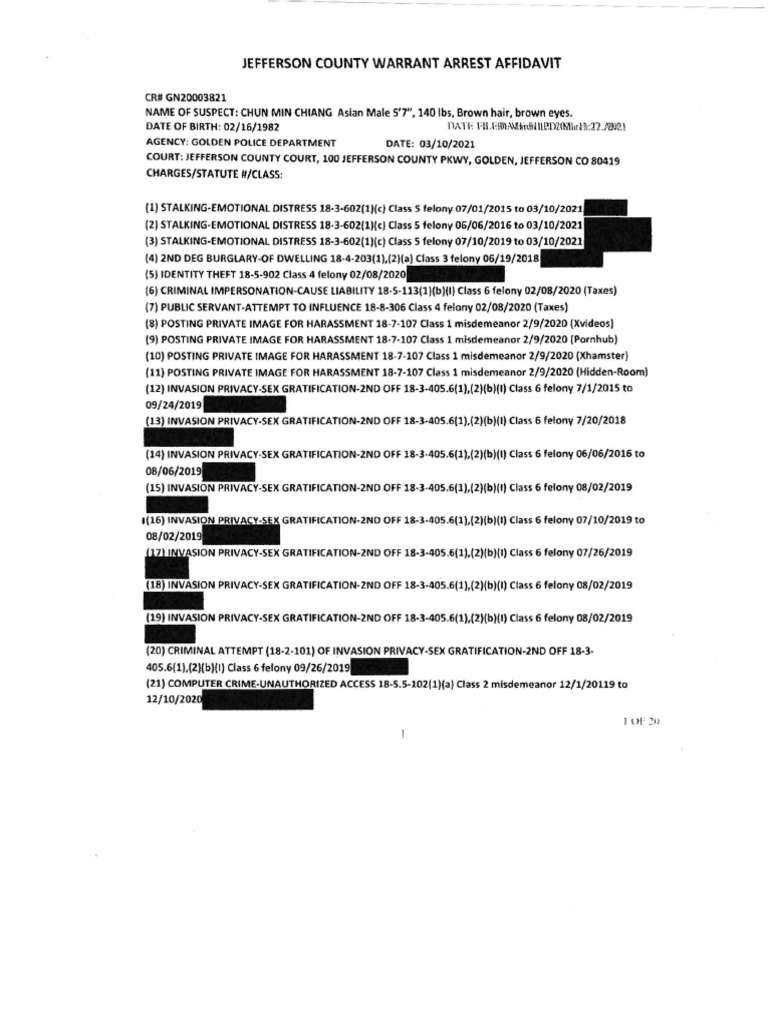 Chun Min Chiang Jefferson County Arrest Warrant PDF Felony Legal Concepts image