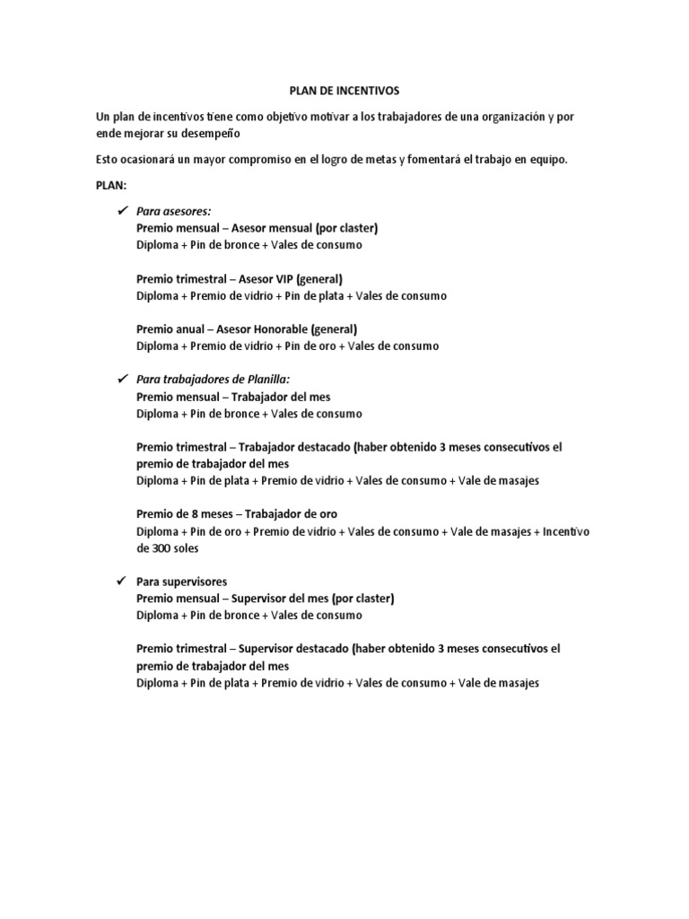 Plan de Incentivos para Empleados | PDF