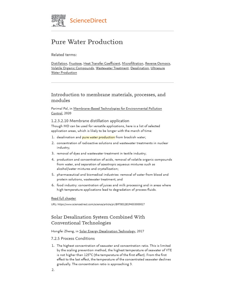 Pure Water Production An Overview ScienceDirec PDF Membrane