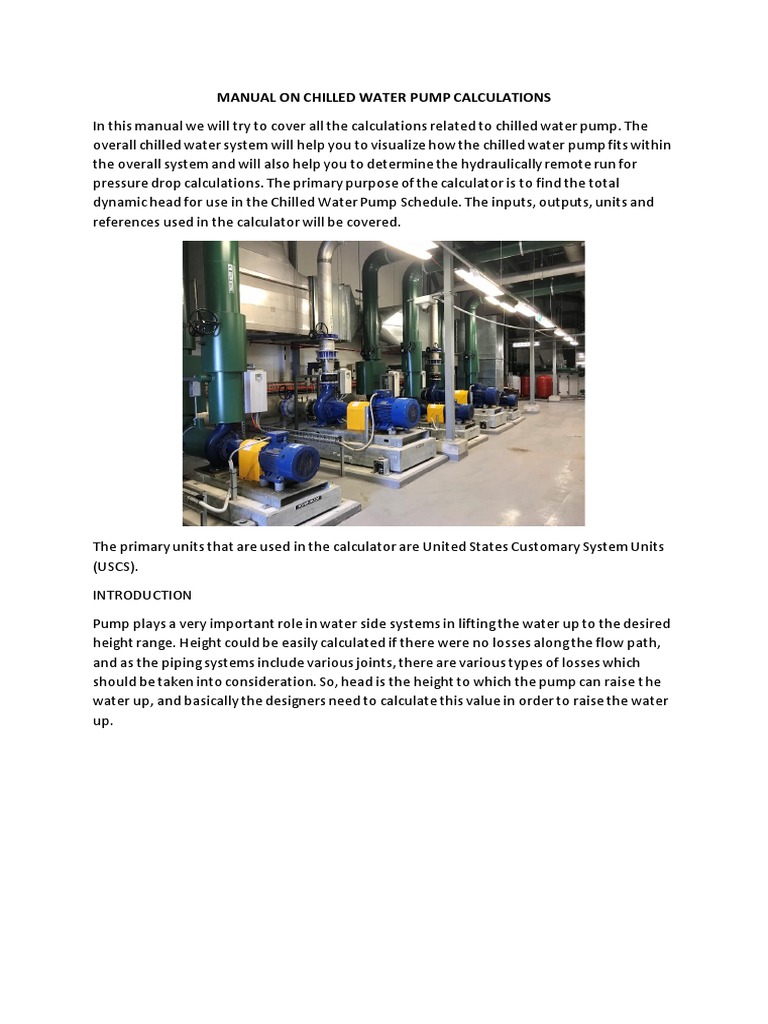 Manual On Chilled Water Pump Calculations PDF Pump Reynolds Number