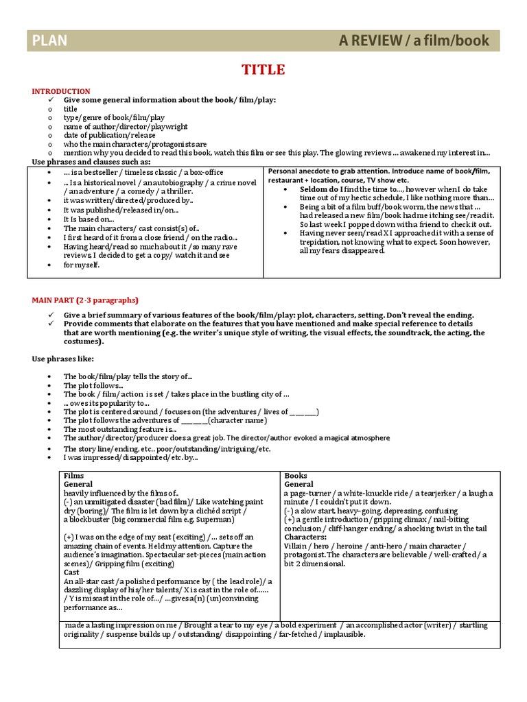A Book Film Review Plan PDF