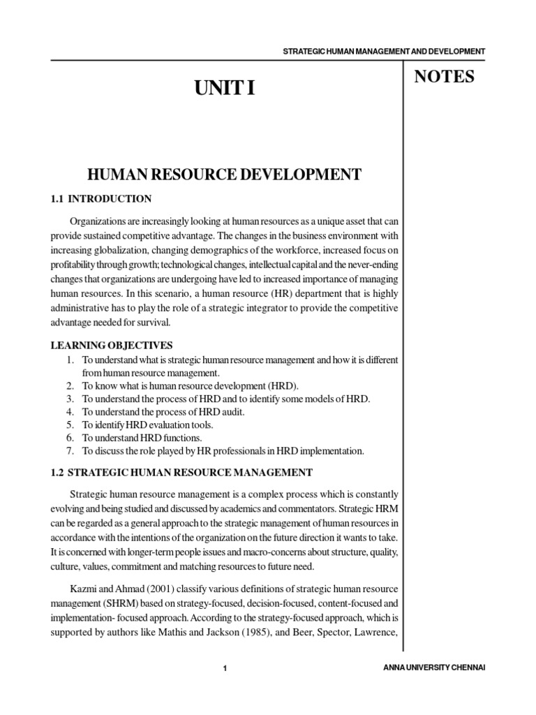 Strategic Human Resource Management Notes | PDF | Human Resource ...