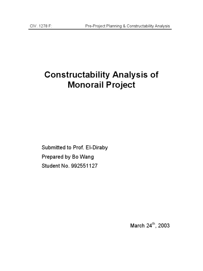 Monorail Constructability Analysis Report | PDF | Design | Rail Transport