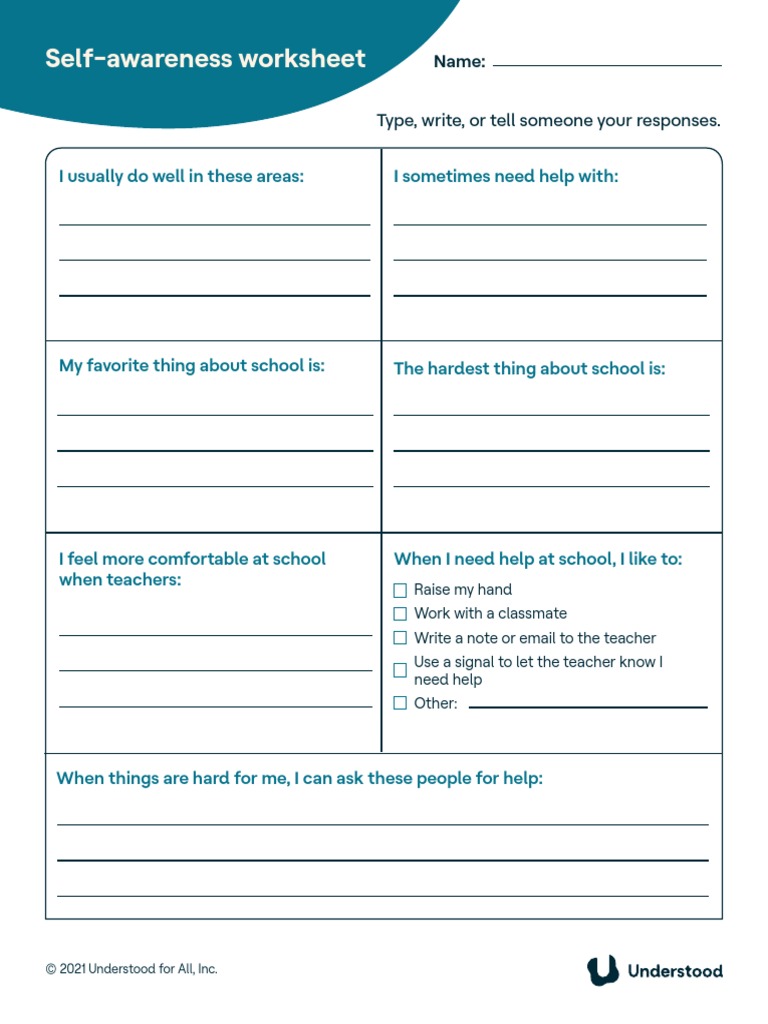 Self Awareness Worksheet Understood 2021 1 PDF