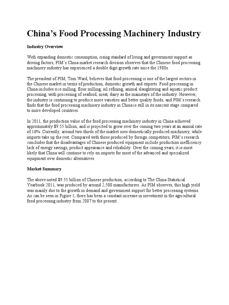 China's Food Processing Machinery Industry PDF Foods China