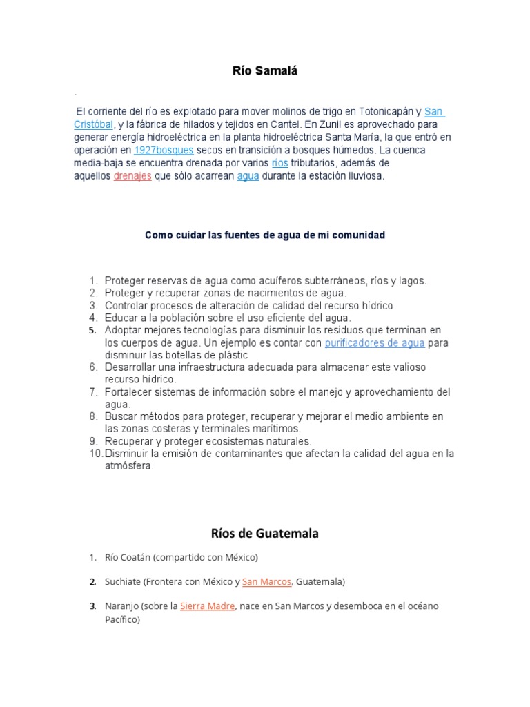 Información sobre el río Samalá en Guatemala | PDF | Agua | Geografía ...
