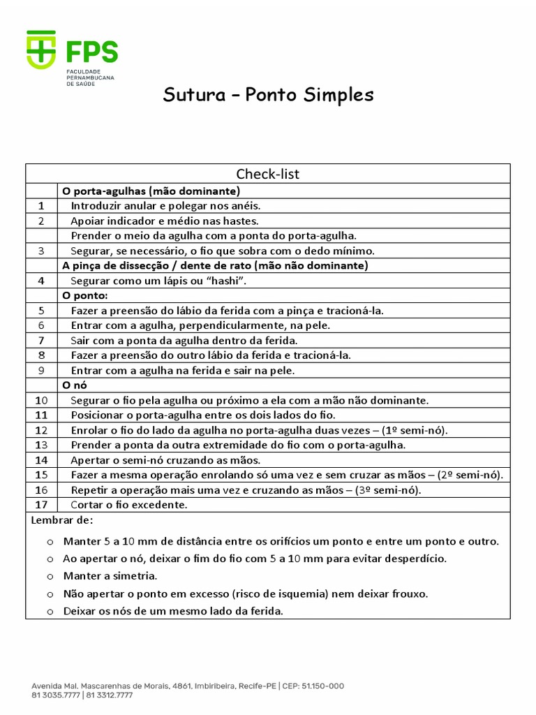 Sutura Simples: Passo a Passo | PDF