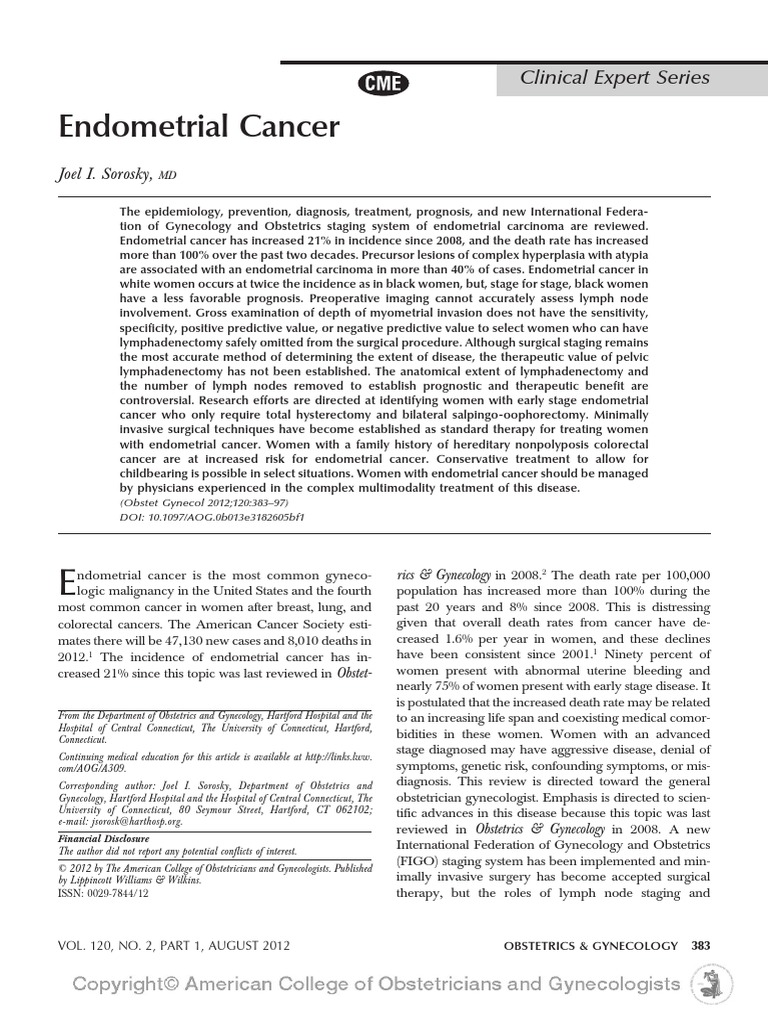 Endometrial Cancer: Clinical Expert Series | PDF | Cancer | Ovarian Cancer
