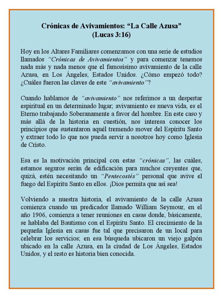 Crónicas de Un Avivamiento La Calle Azusa PDF espíritu Santo Renacimiento cristiano