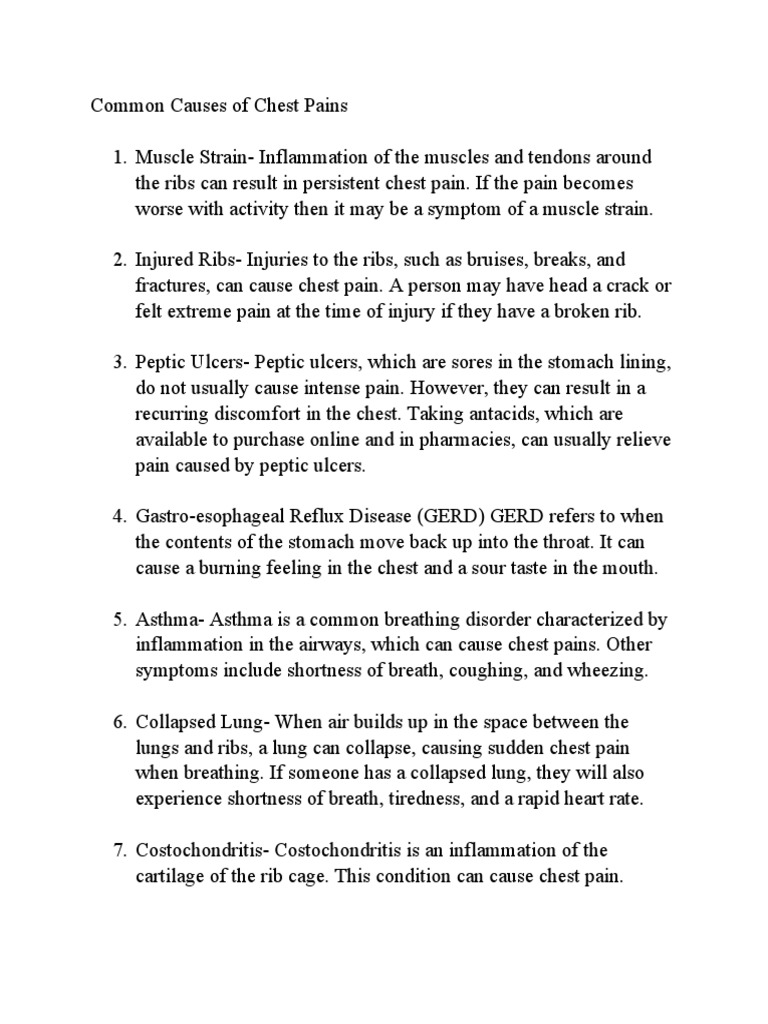 Common Causes of Chest Pains PDF Thorax Aorta