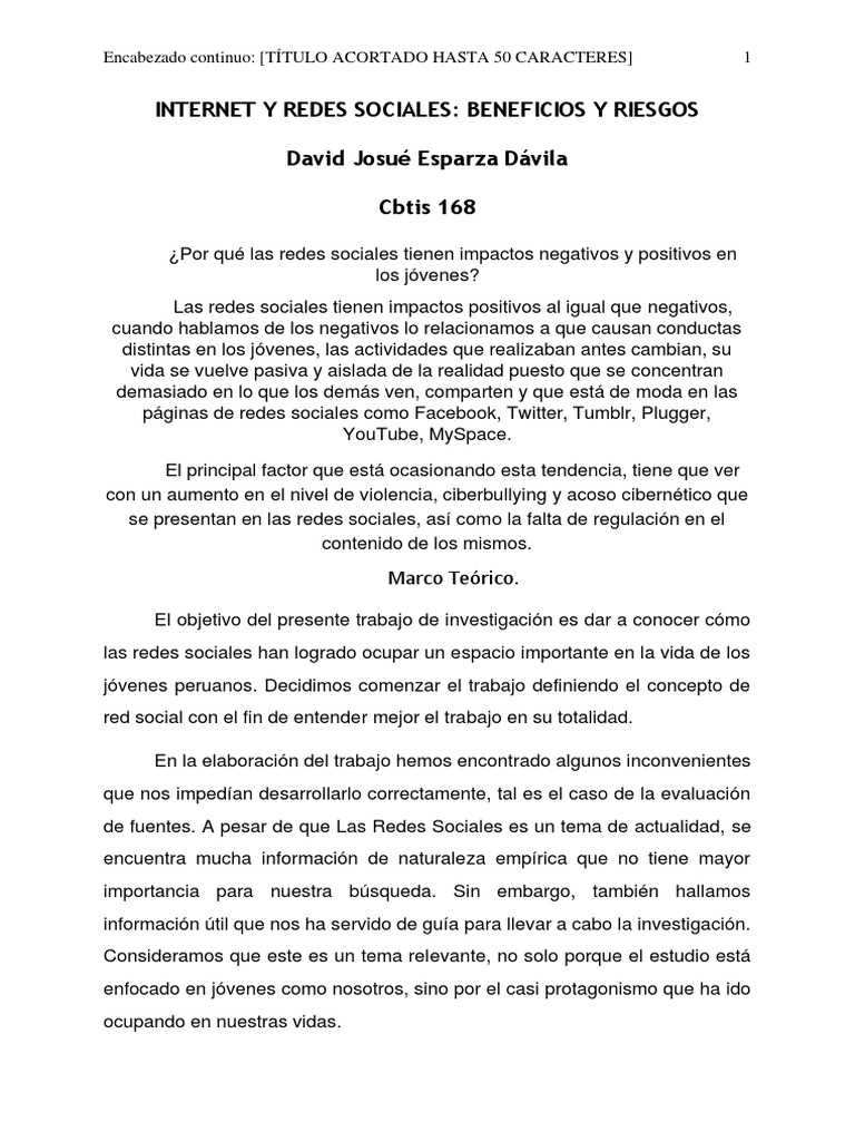 Beneficios y Riesgos de Redes Sociales | PDF | Internet | Servicio de ...