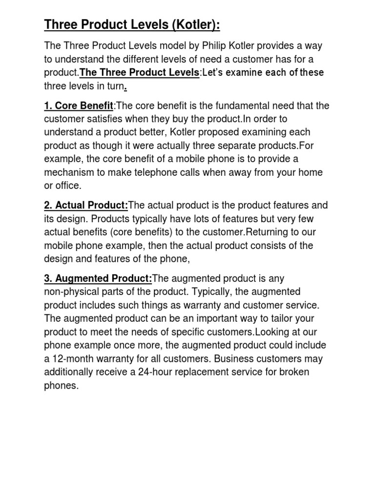 Kotler's Three Levels of Product | PDF