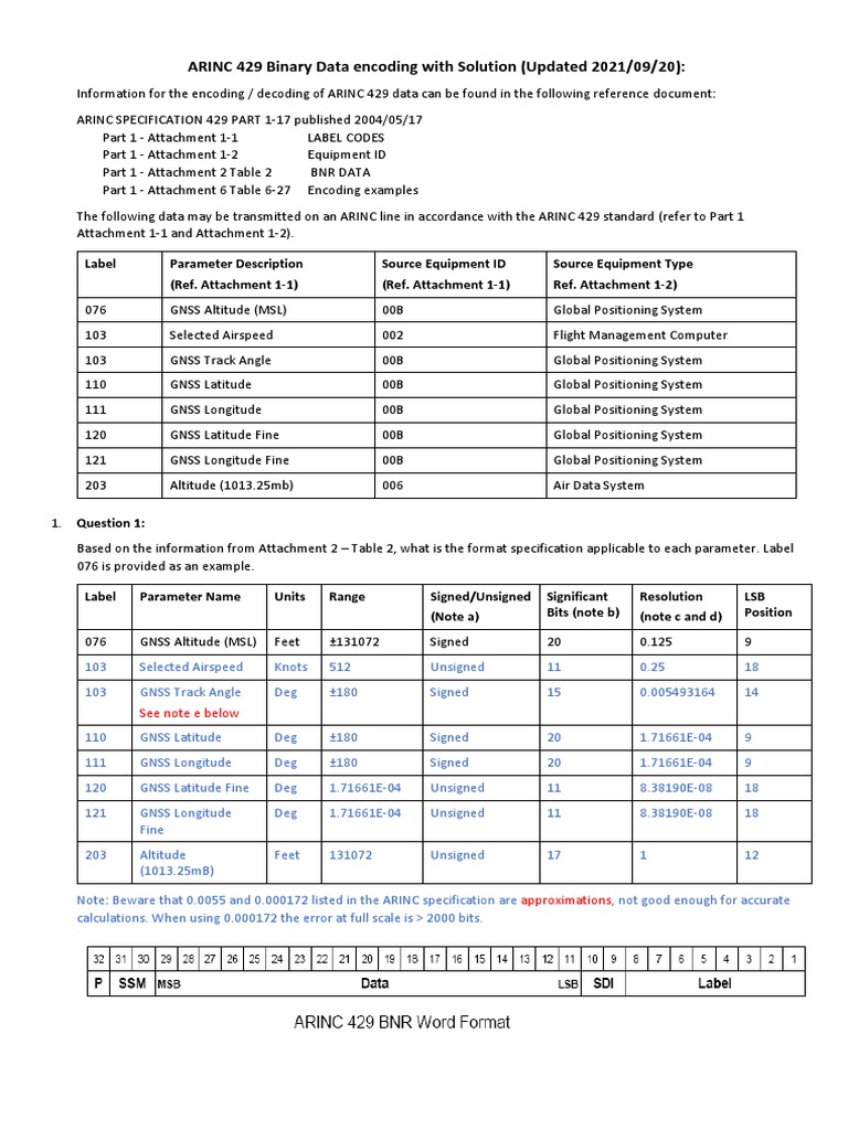 ARINC 429 Data Encoding Guide | PDF | Latitude | Longitude